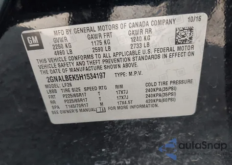 2017 Chevrolet Equinox Ls from USA, damaged, VIN 2GNALBEK5H1534197